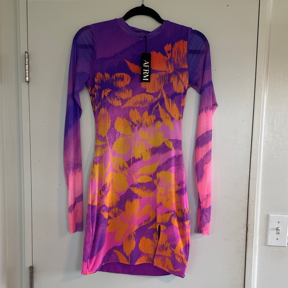 AFRM Purple and Pink Floral Mini Dress